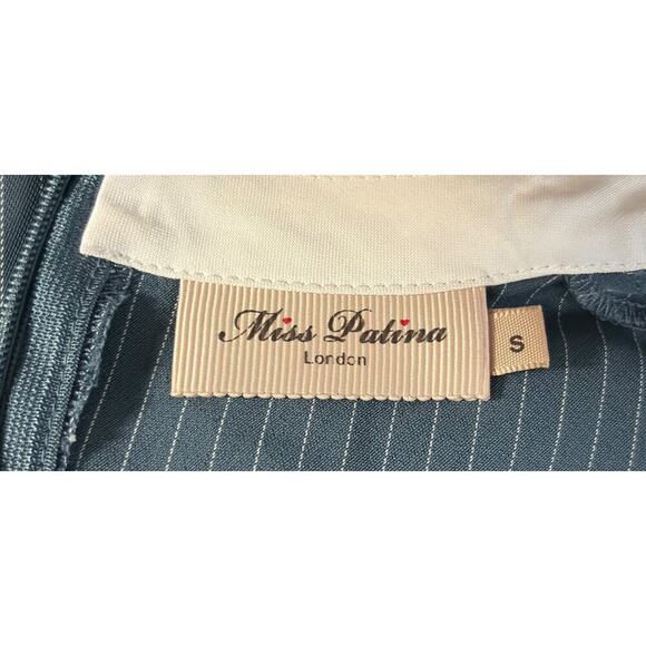 Miss Patina London Mini Dress Size Small Gray Pinstripe Kitten Collar Retro 60s - Picture 5 of 9